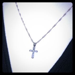 Crystal Silver Cross Necklace
